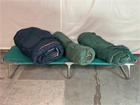 Metal Folding Cot & Three Sleeping Bags