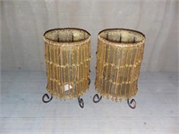 2 Candle Holders; Gold Fabric