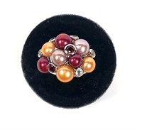 Sterling silver pearl cluster ring with bezel set