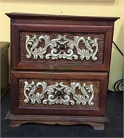 Decorative wooden two drawer table top cabinet