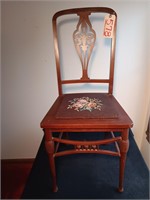 Antique Side Chair With Needle Point Seat.