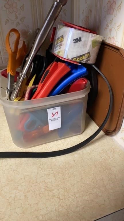 Tupperware container full of scissors, Oil filter