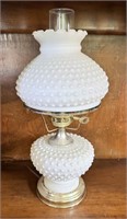 Vintage Hobnail Milk Glass Hurricane Table Lamp -