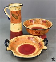 Glazed Ceramic Bowl, Compote & Pitcher / 3 pc