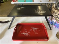 Vintage Asian Bed & Serving Trays, Inlaid Abalone