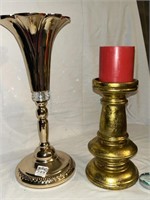 Gold tone/Crystal 14" vase, 9" ceramic candlestick