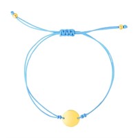 14k Gold Circle In Blue Cord Adjustable Bracelet