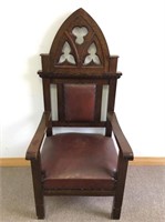 1890'S CARVED SOLID OAK GOTHIC ARM CHAIRS- NB