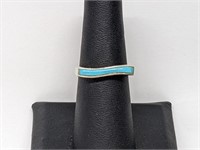 .925 Sterling Silver Turquoise Wavy Band