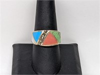 .925 Sterling Silver Natural Stone/Marcasite Band