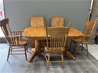 Oak Double Pedestal Dining Table, Three Chairs
