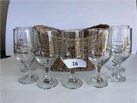 7 Olympic Wine Glasses in Basket