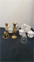 Cream and sugar, candle holders, vase glass vase