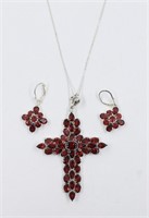 .925 Silver Cross Necklace & Earring Set