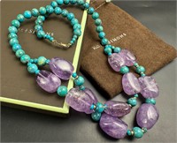 14k gold amethyst and turquoise necklace