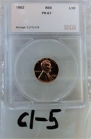 C1-5 1962 Red PR-67 Lincoln penny
