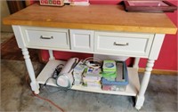 WHITE W/NATURAL TOP 2 DRAWER WORK TABLE