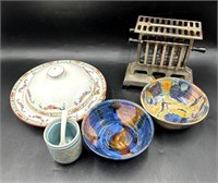 Vintage Toaster and Assorted Earthenware Pottery