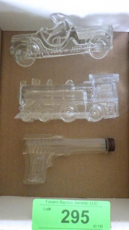 3 VINTAGE GLASS CANDY CONTAINERS -1 J.H. MILLSTEIN