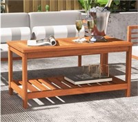 35.5-in x 18-in 2-Tier Wood Patio Coffee Table