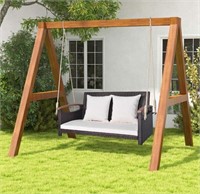 40-in x 18-in 2-Seater Rattan Hanging Porch Swing