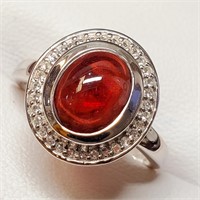 SILVER GARNET AND WHITE TOPAZ(4.2CT)  RING