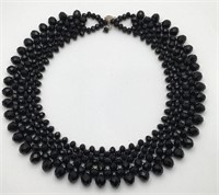 Black Stone Beaded Necklace W Sterling Clasp