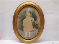Antique Child Oval Convex Glass Picture