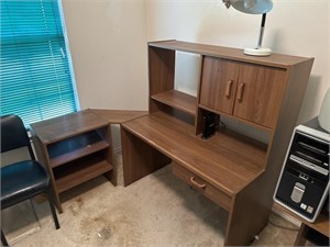 L shaped desk with drawer and shelf 60”x48”x 50”