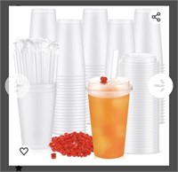 25 New 16 oz Clear Plastic Cups with Lids and