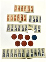 (6) WWII Ration Red Point Coins, (1) Blue Point