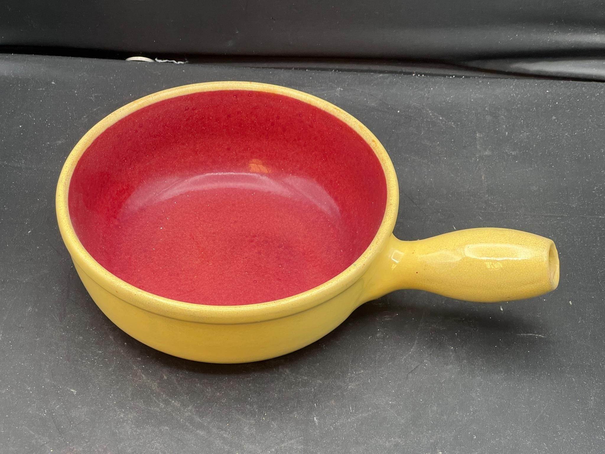 Vintage glazed fondue pan  pot