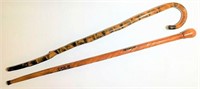 Lacquered Carved Walking Stick and Cane