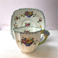 PARAGON TEACUP & SAUCER FLOWER HANDLE