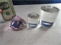 (3) Glass Cylinder/Diamond Paperweight Suncatch