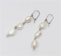 PEARL DROP EARRINGS W/ SILVER TONE BACKINGS