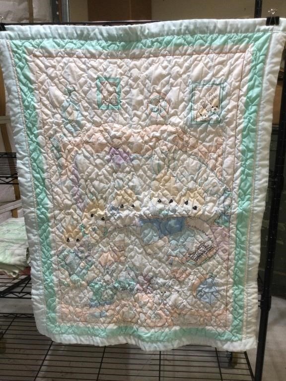 Vintage Baby Quilt with Rabbits