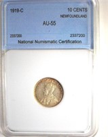 1919-C 10 Cents NNC AU55 Newfoundland