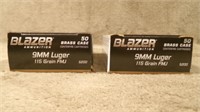 2 Boxes-9mm Luger Brass Case Cartridges