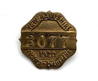 1920 New Hampshire Licensed Chauffeur Pin Badge
