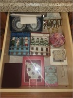 Drawer lot of spreaders ornaments and more