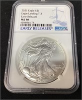 2021 TYPE 2 SILVER AMERICAN EAGLE, MS70 EARLY