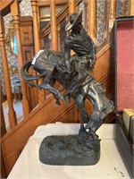 Large Heavy Bronze Statue - cowboy bronco riding
