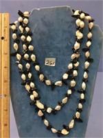 Freshwater pearl and black coral necklace, 60"