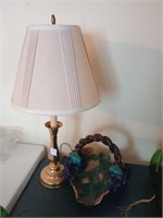 Brass base lamp and a great grape bowl