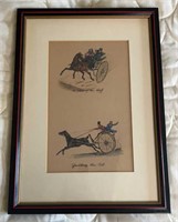 Horse & Buggy Etchings Print, Framed & Matted,