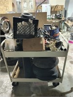 Rolling metal cart with contents 36x36x24