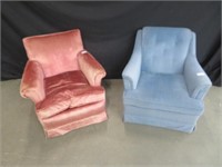 2 UPHOLSTERED ARMCHAIRS (BLUE & PINK)