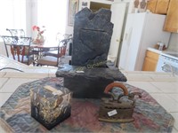 Tabletop Fountain, Antique Iron& Penny Paperweight