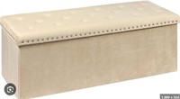 Pinplus Folding Storage Ottoman Bench, Beige Faux